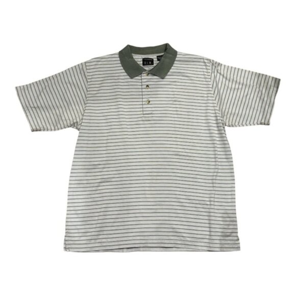 DLX Golf Polo Shirt Mens Medium Green White Striped Double Mercerized Cotton - Picture 1 of 7